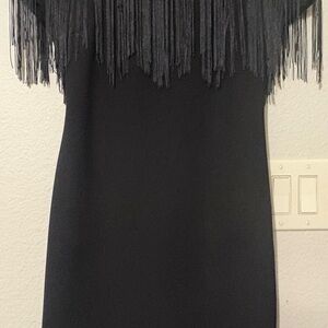 Guess By Marciano Black Cocktail Dress With Mesh Top And Fringe Size Medium